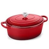 TeamFar 7QT Oval Dutch Oven, Enameled Cast Iron Dutch Oven Pot with Lid, For Bread Baking/Stewing/Braising/Frying, Suitable for Various Stoves, Non-stick & Easy Clean, Red