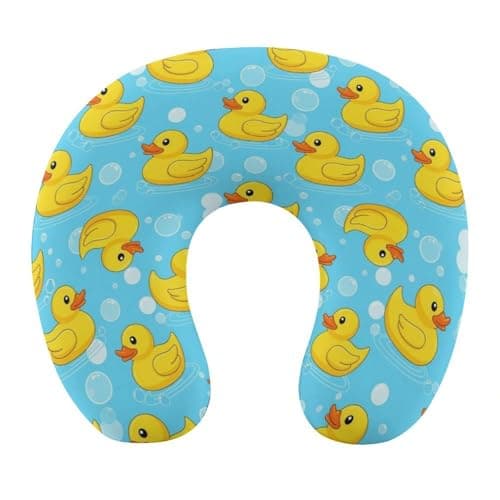HEBVASS Portable U-Shaped Travel Pillow Memory Foam Neck Rest, Yellow Duck U-Shape, Airplane Car Bus Office Chin Support