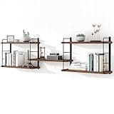 MXCSE Wall Shelves, Wall Mounted Bookshelves, DIY Floating Shelves for Wall, Wood Hanging Book Shelves for Room, Bedroom, Living Room, Easy Installation, 5 Shelves (Brown, 50W x 17H)