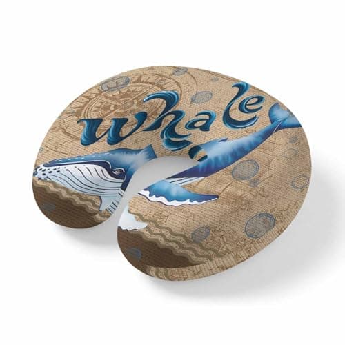 Yaiikkvbaa Vintage Whale Neck Pillow Memory Foam U Shaped Travel Pillow, Brown Nautical Anchor Bubbles Coastal Neck Support Pillows Decorative Headrest Cushion for Airplane Sleeping Car Office