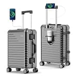 TIYFIY 20 Inch Carry on Luggage with Cup Holder, Airline Approved 22x14x9 Zipperless PC Hard Shell Suitcase, 360° Spinner Wheels, TSA Lock for Short Trips and Business Travel