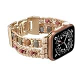 Women Compatible with Apple Watch Band Fancy Dressy Metal Strap Sparkly Rhinestone Bracelet Wristband for iWatch Series 9 8 7 6 5 4 3 2 1 SE Ultra(Pink beads-38/40/41mm)