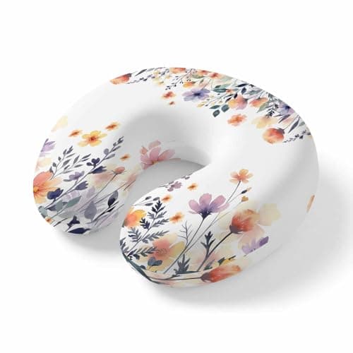 ZFUNCING Travel Pillows U-Shaped Neck Pillow Rustic Wildflower Green Leaves Ergonomic Memory Foam Pillow Head Cushion,Watercolor Floral Plant Soft Portable Neck Pillows for Office Airplane Car Train