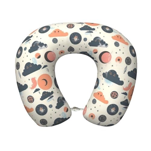 Hekroxu Stars and Clouds (2) Print Travel Pillow Pure Memory Foam Neck Pillow Airplane for Traveling,Car, Train,Napping,Traveling,Washable Cover