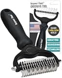 Maxpower Planet Hair Brush - Double Sided Shedding, Dematting Undercoat Rake for Dogs and Cats, Extra Wide Dog Grooming Brush, Reduce Shedding by 95%, Black