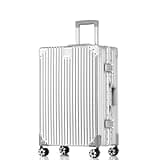 HotWay Checked In Luggage with Spinner Wheels, PC Hard Shell Zipperless Suitcase with Aluminum Frame and TSA Lock, Large Lightweight Suitcase for Business Travel, (Silver, 28 Inch)