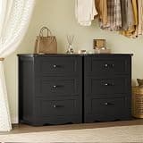 BORNOON Night Stand Set of 2, 3 Drawers Bedside Table Dresser with Metal Handles, Sturdy Wooden End Side Table Storage Cabinet with Anti-Tipping Design for Bedroom