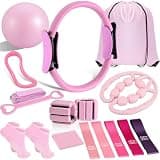 Pilates Ring and Ball Set, Home Pilates Equipment for Women with Resistance Bands, 12'' Magic Circle, 9.8'' Ball, for Strength, Toning and Flexibility, Fitness Essentials Starter Accessories (Pink)
