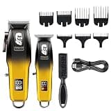 DAXXIN Hair Clippers, 2PCS Professional Barber Hair Clippers Set Cordless Zero Gapped Hair Beard Trimmer Men Finish Hair Cutting Machine