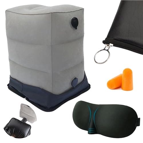 KUTABS Foot Hammock for Plane or Travel Pillow - Airplane Foot Hammock and Plane Foot Rest - Ultimate Travel Accessories with Sleep Mask and Ear Plugs (One Pack Inflatable Foot Hammock)