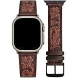 DSAAplus Leather Band Floral Tooled Western Cowhide Strap Compatible with Apple Watch Bands 38mm 40mm 41mm 42mm Classic Retro Walnut Black