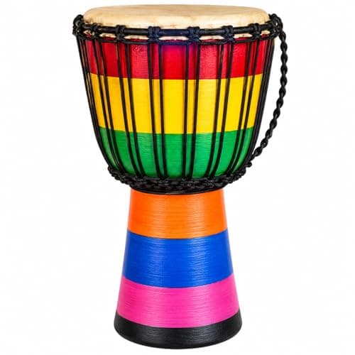 B.N.D TOP Handcrafted Rainbow Djembe Drum 6 x 12 Inch – African Hand Drum with Genuine Goat Skin Head, Tunable Rope System, Decorative Percussion Instrument for Drum Circles, Meditation & Music