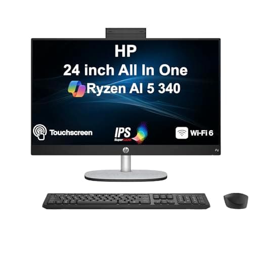 HP 24 Copilot+ AIO 23.8" Touchscreen IPS FHD Display with Adjustable Tilt, AMD Ryzen AI 5 340, (Beats i7-1250U) 50 Tops AI, 64GB DDR5, 1TB PCIe SSD, WiFi 6, IR Webcam, Wireless KB/Mouse, Win 11 Pro