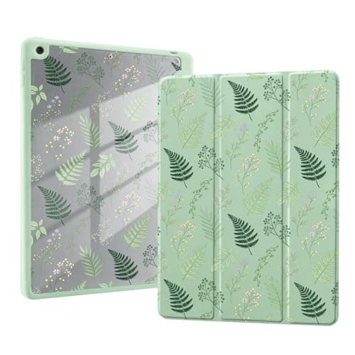AdorableWhimsy Sage Green Plants Case for iPad A16 11th Generation 2025 11" / iPad 10th Generation 2022 10.9" with Pencil Holder Flower Floral Leather Clear Back Shell Foldable Protective Cover