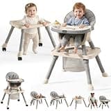 9-in-1 Convertible Baby High Chair for 6 Months to 8 Years, Grow-with-Me Highchair for Toddlers and Infants with 5-Point Safety Harness, Lockable Wheels, Adjustable Removable Tray, BPA-Free (Grey)