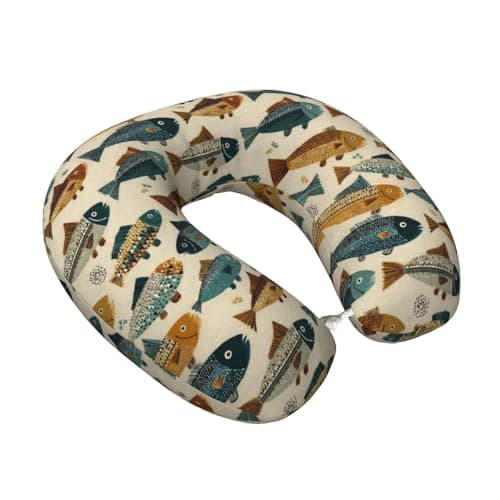 Fuzquwu River Freshwater Fish (2) Pattern Neck Pillow for Traveling Airplane,Pure Memory Foam U-Shaped Neck Pillows for Flight Headrest Sleep