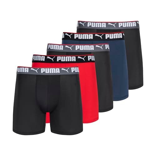 PUMA Men's 5 Pack Performance Boxer Briefs, Navy/Red/White, X-Large