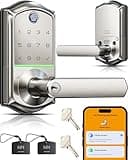 Veise VE019 Fingerprint Smart Lever Lock, App Control, Keyless Entry Door Lock with Handle, Touchscreen Keypad Knob for Front Door and Bedroom, Remote Access Sharing, IP55 Waterproof, Satin Nickel