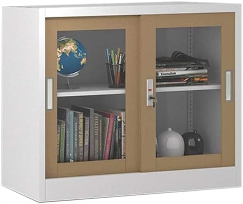 SoOSSN File Cabinet Glass Sliding Door File Cabinet with Lock File Cabinet Information Cabinet Under Desk Storage(Color:B)