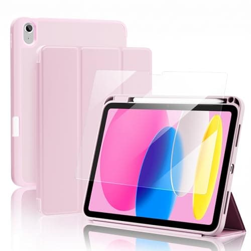 ProCase for iPad (A16) 11th Gen 11" & iPad 10th Gen 10.9" Case with Screen Protector, Shockproof Stand Cover with Pencil Holder, Auto Wake/Sleep -Lightpink