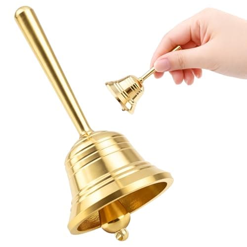 1 Pcs Small Brass Hand Bell, 3.27 Inch Gold Dinner Bell for Seniors Bedside, Butler Bell for Service, Hand Bells for Classroom, Meditation, Games, Pet Training and More
