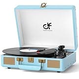 Vinyl Record Player Suitcase with Built-in Speakers, Wireless Bluetooth Vintage 3-Speed Turntable LP Record Player Support Auto-Stop, RCA/AUX/Headphone Jack,Blue