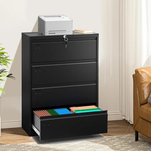 4-Drawer Lateral File Cabinet with Lock, 52"H Metal Filing Cabinet for Home Office & Business Use – for Letter, Legal, A4, F4 Files, 320 LB Weight Capacity,Easy to Assemble (Black, 4 Drawer)