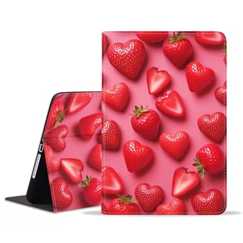 POIUYTREW Case for iPad 5th/6th Generation (9.7-inch, 2017/2018), iPad Air/iPad Air 2 Case, PU Leather Folio Smart Cover with Stand & Auto Wake Sleep, Strawberry