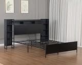 Metal Platform Bed Frame with USB Charging Station and LED Lights, Bookcase Headboard w/ 4 Tier Side Storage, No Box Spring Needed w/ Noise Free & 1000 Lbs for Bedroom (Queen (U.S. Standard))