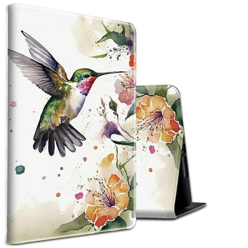 Case for Kindle Fire HD 10 Tablet Case (9th/7th/5th Generation, 2019/2017/2015 Release) 10.1" PU Leather Shockproof Stand Protective Cover with Auto Sleep/Wake,Hummingbird Flower