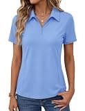 LOMON Women's Short Sleeve Golf Polo Shirts Quick Dry SPF Shirts UPF 50+ Collar Shirt for Tennis Sports (Blue S)