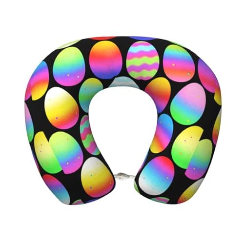 VAFZASC Travel Neck Pillow for Pain Relief Sleeping Neon Easter Colorful Eggs, Comfortable Memory Foam Chin Head Cushion Support with Zip Cover, Fashion Car Flight Pillows