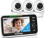 HelloBaby HB6550 5" Baby Monitor 3 Cameras, 26-Hour Battery, Pan-Tilt-Zoom,1000ft Range Video Audio Baby Monitor No WiFi, ECO, Night Vision, 2-Way Talk, 8 Lullabies and Temperature, Ideal Gifts