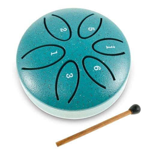 Rain Drum for Outdoor 3 Inch Steel Tongue Drum Rain Chime 6 Note Instrument Soothing Sound Steel Tongue Mini with Mallet for Yoga Camping Music Enlightenment(Leaf Starry Green)