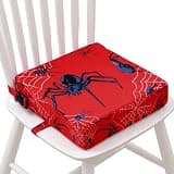 Fumete Red Spider Booster Seat for Dining Table Portable Detachable Washable Booster Seat for Kitchen Chair with Safety Buckles Spider Web Chair Increasing Cushion with Non-Slip Bottom for Home