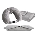 LILLE & CO. 3-in-1 Travel Neck Pillow with Blanket & Carry Bag – Soft Flannel Blanket Set, Convertible U-Shaped Pillow, Compact Travel Kit for Airplane, Car, Camping