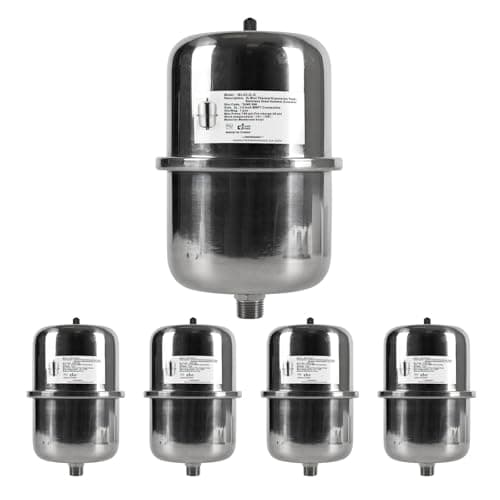 5-Pieces HeSun 15-Gallon(2L) Mini Thermal Expansion Tank, Stainless Steel 1/2" MIP Connection, Maintain Safe Pressure for Tankless Water Heaters