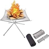 FINOTI Outdoor BBQ Bonfire Rack Portable Camping Fire Pit Grill Stainless Steel Mesh Fire Pit Wood Stove Stand Foldable Fire Frame Rack Outdoor Campfire Parties Barbecues Stove Support,L