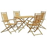 KGHFDVB Bamboo 5 Piece Patio Dining Set with Foldable Chairs and Table for Garden Outdoor Use