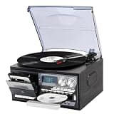 Cassette Player Bluetooth CD Boombox Portable Radio Vinyl Record,Turntable with Built-in Speakers,3 Speed,Frosted Dust Cover,Less Noise for Entertainment