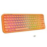 FOPETT Wireless Keyboard, 3 Modes 2.4G/USB/Bluetooth 100 Keys RGB Gaming Keyboard Wireless, w/No-Lag Connection, Keyboards for PC/Win/Mac Gamers, （Transparent Orange）