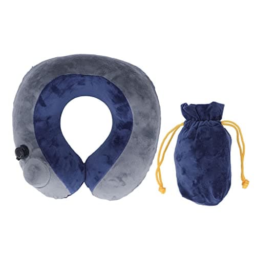 AlcheLHymist Self Inflatable Travel Pillow, U Shaped Neck Support Pillow, Press Type Inflation for Hands Free Use, Compact Portable with Storage Bag for Airplane Bus Car Travel