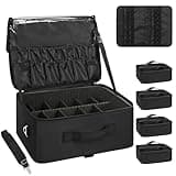 Relavel Extra Large Makeup Case Professional Cosmetic Storage Organizer Box Brush Holder with 4 Clear Set Bags & Lipstick Plate for Makeup Artists with Shoulder Strap & Adjustable Dividers
