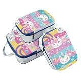 With Zipper 3 Set Travel Packing Cubes For Suitcases 100% Polyester Closet Organizer Storage, Cute Rainbow Colorful Children Doodle Cat (3 Set)