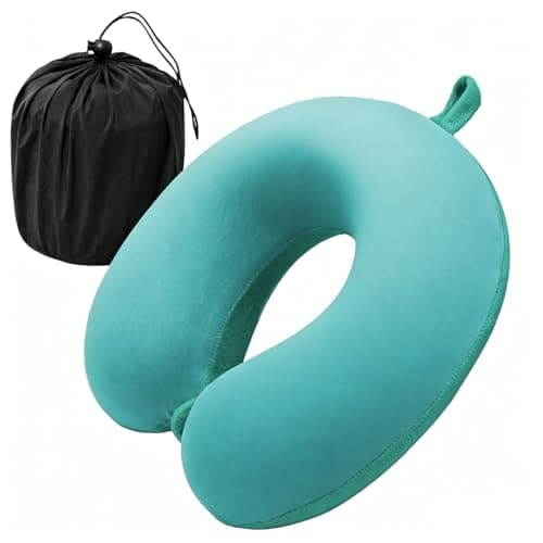Elvodosia Travel Pillow, Memory Foam Neck Pillow for Traveling, U Shape Airplane Portable Flight Pillow Adult Travel Neck Pillow for Plane Train Car Home Office (Blue Turquoise)