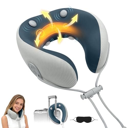 Medicane Neck Travel Pillow with Massage, Neck Pillows with Heat & Gentle Vibration Massage with Ergonomic Foam, Perfect for Airplane, Car, Office, Home, Pain Relief,Sleeping,Traveling,Long Flight