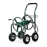 Pazidom Hose Reel Cart, Hold Up to 300 ft of 5/8’’ Hose, Heavy Duty Garden Water Cart with 4 Wheels, Powder-coated Steel Outdoor Planting with Storage Basket for Garden, Lawn, Yard, Green