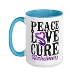 Alzheimer's Dementia Awareness Support Vintage Peace Love Ceramic Mug, Blue/White, 15oz