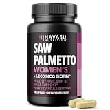 Saw Palmetto for Women with Biotin 5000mcg - Powerful DHT Blocker to Support Hair, Skin, and Nail Health - 60 Count - Vegan, Non-GMO Vitamin for Stronger, Fuller Looking Locks - 1 Month Supply