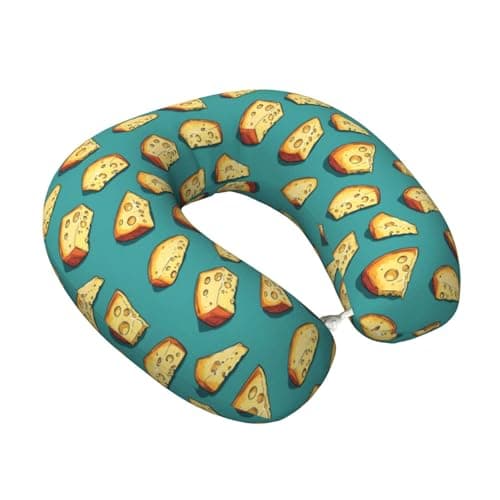 Nevjipu Memory Foam Travel Pillows for Airplanes - Cartoon Cheese Print Soft U Shaped Plane Neck Pillow for Sleeping for Traveling, Train, Napping, Car and Home, Washable